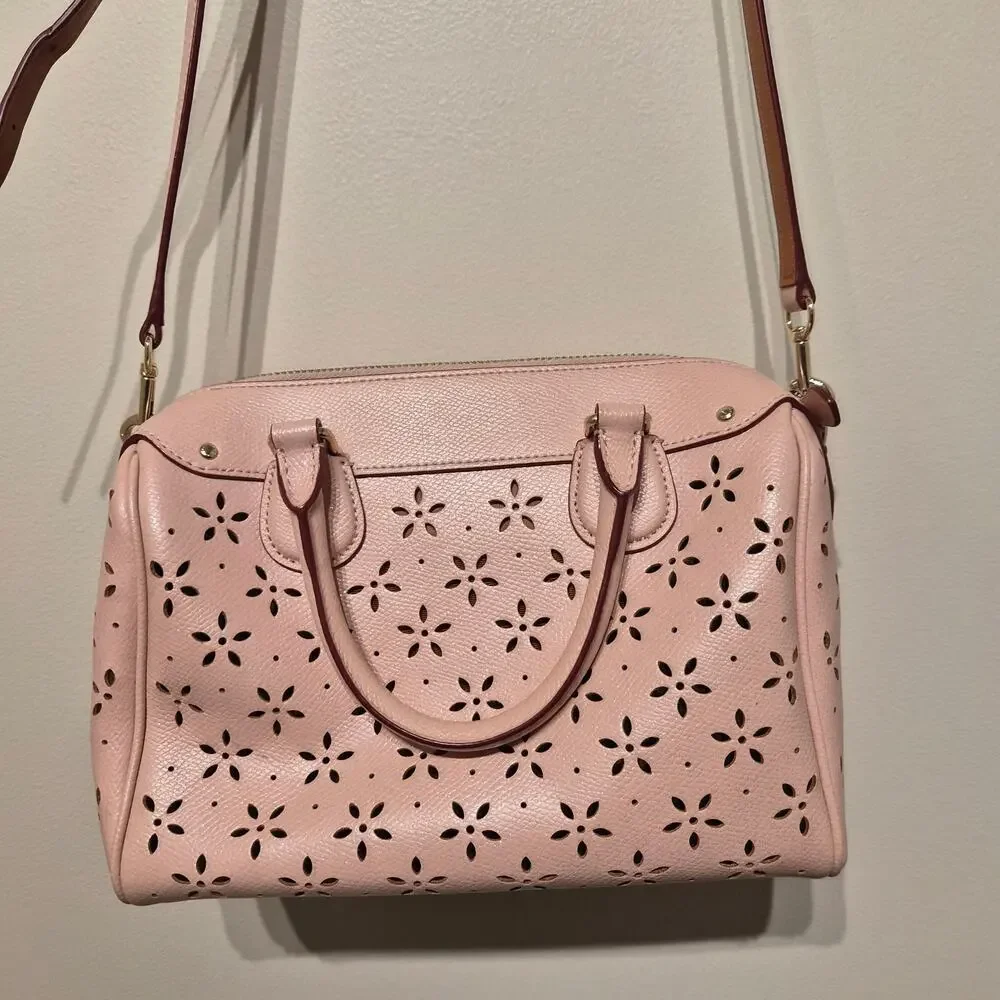 Coach Mini Bennett Satchel in Peach Rose Laser Cut Leather Floral